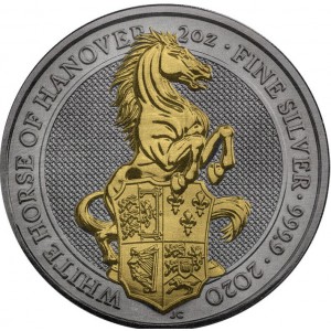 Srebrna Moneta Weißes Pferd von Hannover 2020 Antique Gold, 2 uncje - rewers
