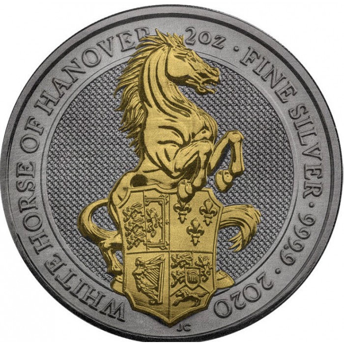 Srebrna Moneta Weißes Pferd von Hannover 2020 Antique Gold, 2 uncje - rewers