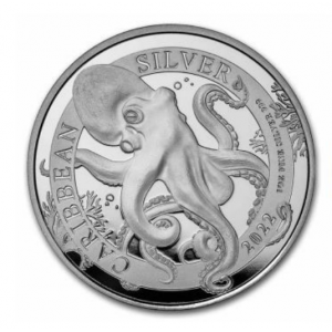 Srebrna Moneta Caribbean Octopus, Barbados 2022, 1 uncja rewers