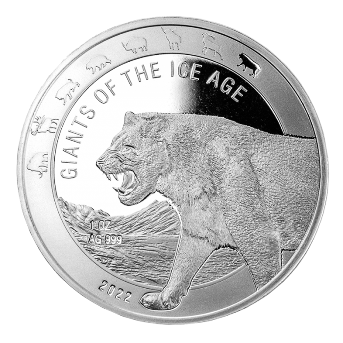 Srebrna Moneta Giants of the Ice Age: Cave Lion 2022, 1 uncja - rewers