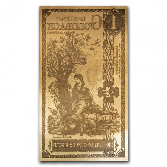 Złoty Banknote 1 Utah Goldback Gold Note, 1/1000 uncji back
