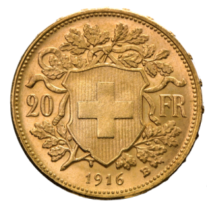 Złota Moneta 20 Franków Szwajcarskich Vreneli, 1897 - 1949, 5.81g - rewers