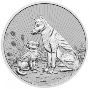 Srebrna Moneta Mutter und Baby: Dingo 2022, 2 uncje- rewers
