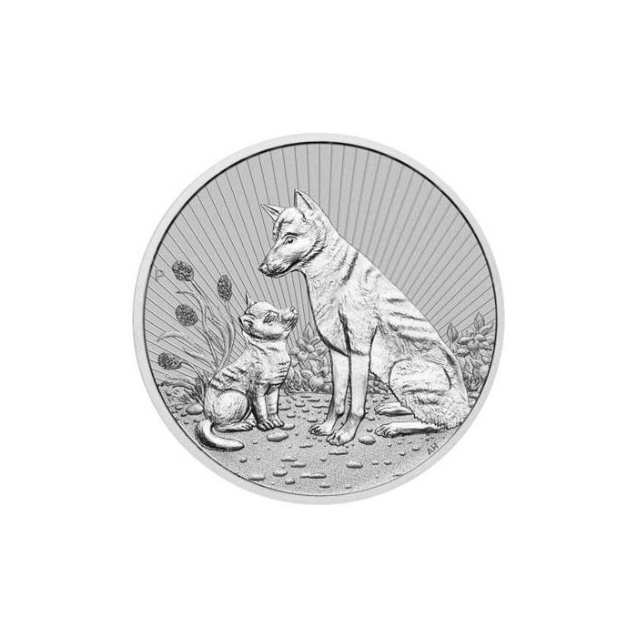 Srebrna Moneta Mutter und Baby: Dingo 2022, 2 uncje- rewers