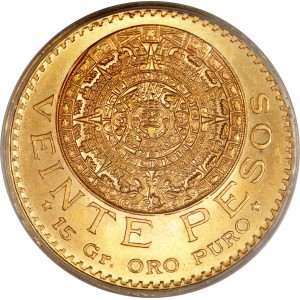Gold Coin 20 Peso, Mexico 1917 - 1959, 15g - reverse side