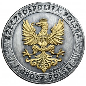 Srebrny Medal Husaria BU Antique Gold, 1 uncja - awers Srebrny Medal Husaria BU Antique Gold, 1 uncja - awers