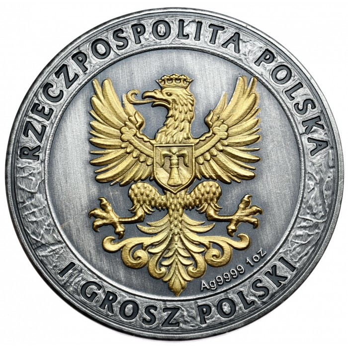 Srebrny Medal Husaria BU Antique Gold, 1 uncja - awers Srebrny Medal Husaria BU Antique Gold, 1 uncja - awers