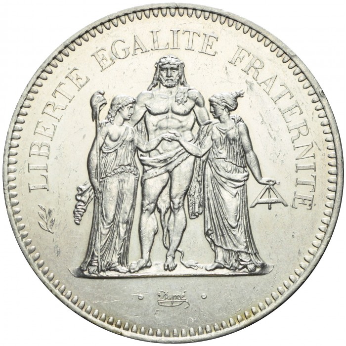 Срібна монета V Республіка Геркулес, Франція 1974 - 1980, реверс 30 г