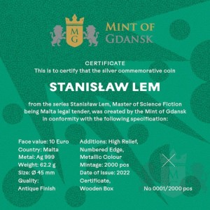 Stanislaw Lem Silbermünze, Meister der Fantasie 2022, 2 oz.