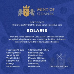 Stanislaw Lem Silver Coin: Solaris 2022, 2 oz.