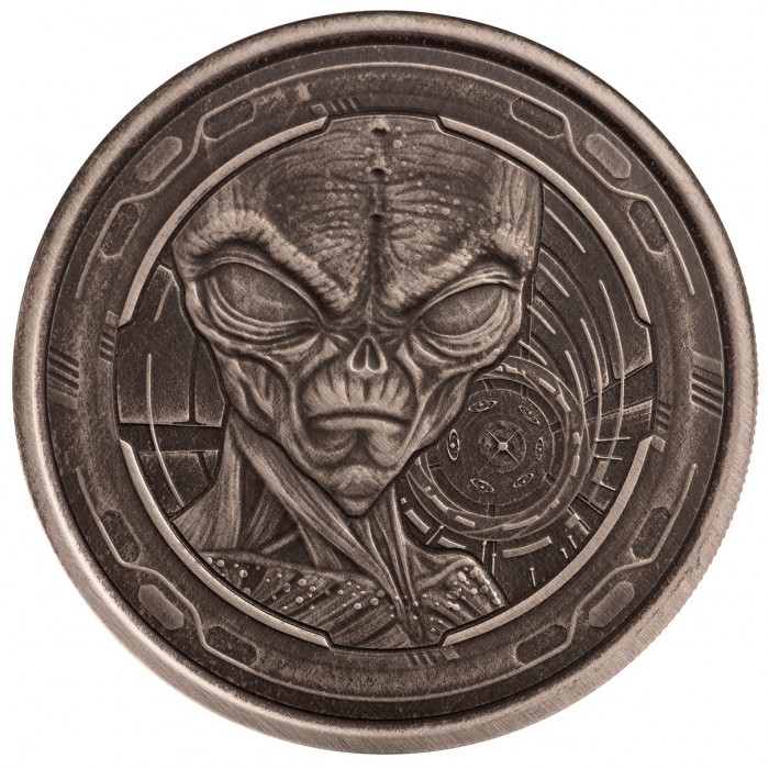 Silver Alien Coin, Ghana 2022, 1 oz (antique) reverse Silver Alien Coin, Ghana 2022, 1 oz (antique) reverse