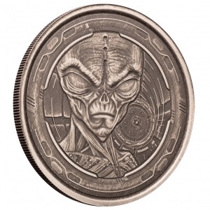 Silver Alien Coin, Ghana 2022, 1 oz (antique) reverse edge Silver Alien Coin, Ghana 2022, 1 oz (antique) reverse edge