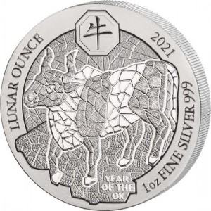 Срібна монета Руанди, рік Бика 2021, 1 штука реверсів