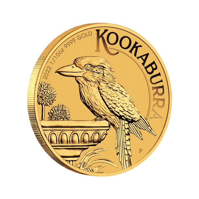 Australischer Kookaburra 2022 Goldmünze, 1/10 oz Rand Australischer Kookaburra 2022 Goldmünze, 1/10 oz Rand