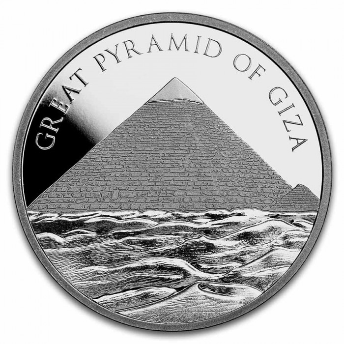 Die 7 Weltwunder der Antike: Große Pyramide von Gizeh, 1 Unze - Rückseite Die 7 Weltwunder der Antike: Große Pyramide von Gizeh, 1 Unze - Rückseite