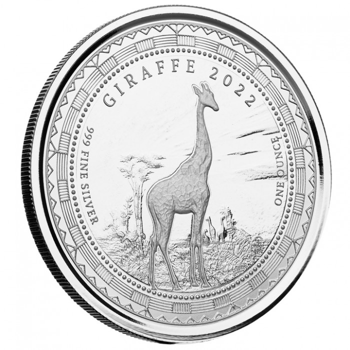 Srebrna Giraffe Münze, Äquatorialguinea 2022, 1 uncja Rewers Rand