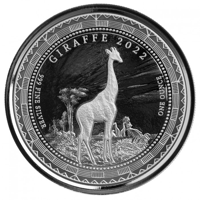 Srebrna Moneta Giraffe, Guinea Equatorial 2022, 1 uncja rewers Srebrna Moneta Giraffe, Guinea Equatorial 2022, 1 uncja rewers