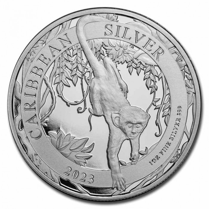 Barbados Green Monkey Silver Coin, Barbados 2023, 1 oz - reverse side