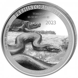 Kongo Titanoboa 2023 Silbermünze, 1 Unze - Rückseite