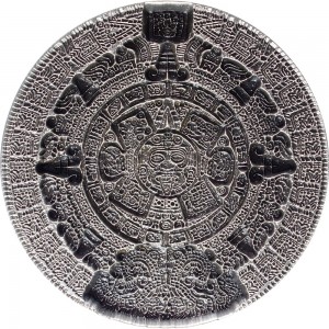 Silver Numismatic Aztec Sun Stone, 2 oz - obverse