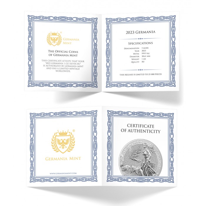 Germania 2023 Silver Coin, 1 oz - cert Germania 2023 Silver Coin, 1 oz - cert