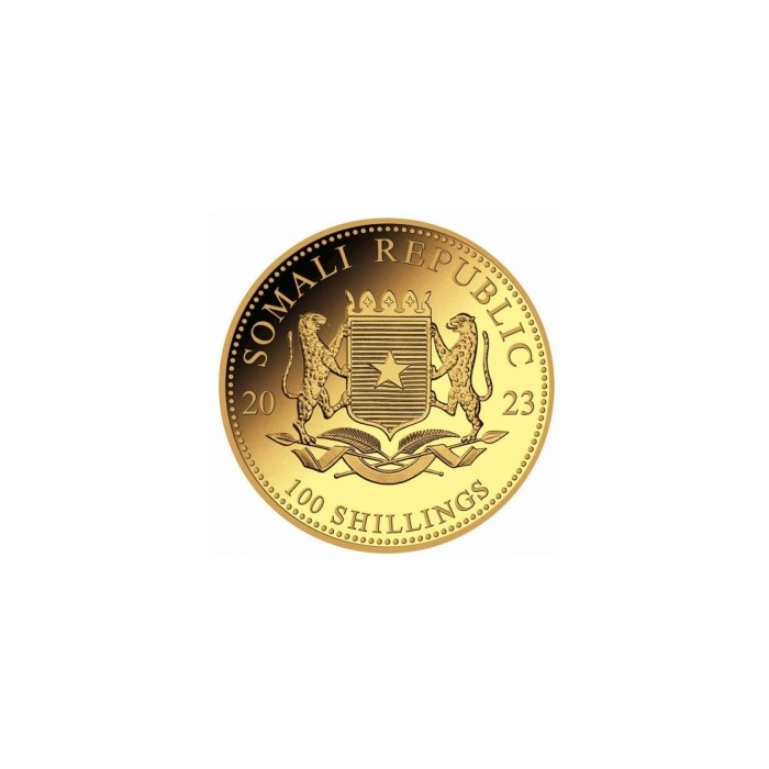 Goldmünze Somalischer Elefant 2023, 1/10 Unze - Vorderseite