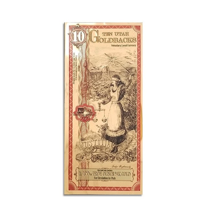 Банкнота 10 злотих Юта Голдбэк Золота банкнота, 1/100 унції - лицьовий бік Банкнота 10 злотих Юта Голдбэк Золота банкнота, 1/100 унції - лицьовий бік