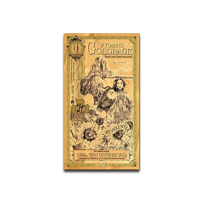 Złoty Banknot 1 Wyoming Goldback Gold Note, 1/1000 uncji - front