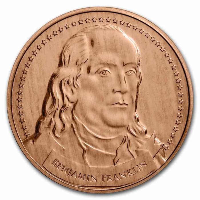 Copper Benjamin Franklin Medal, 1 ounce - obverse Copper Benjamin Franklin Medal, 1 ounce - obverse