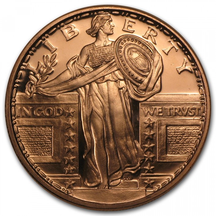 Miedziany Medal Standing Liberty, 1 uncja - awers Miedziany Medal Standing Liberty, 1 uncja - awers