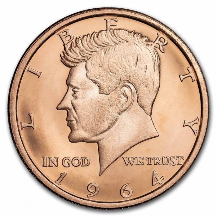 Copper John F. Kennedy Medal, 1 ounce - obverse Copper John F. Kennedy Medal, 1 ounce - obverse