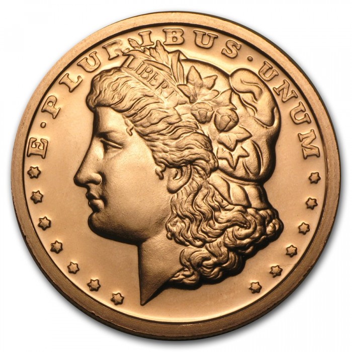 Morgan-Dollar-Kupfermedaille, 1 Unze - Vorderseite Morgan-Dollar-Kupfermedaille, 1 Unze - Vorderseite