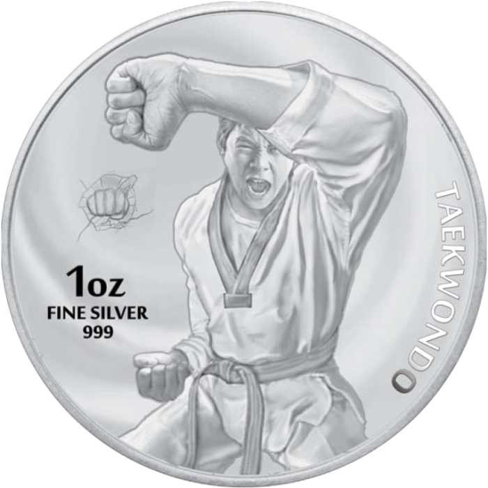Taekwondo 2022 Silver Medal, 1 ounce - obverse Taekwondo 2022 Silver Medal, 1 ounce - obverse