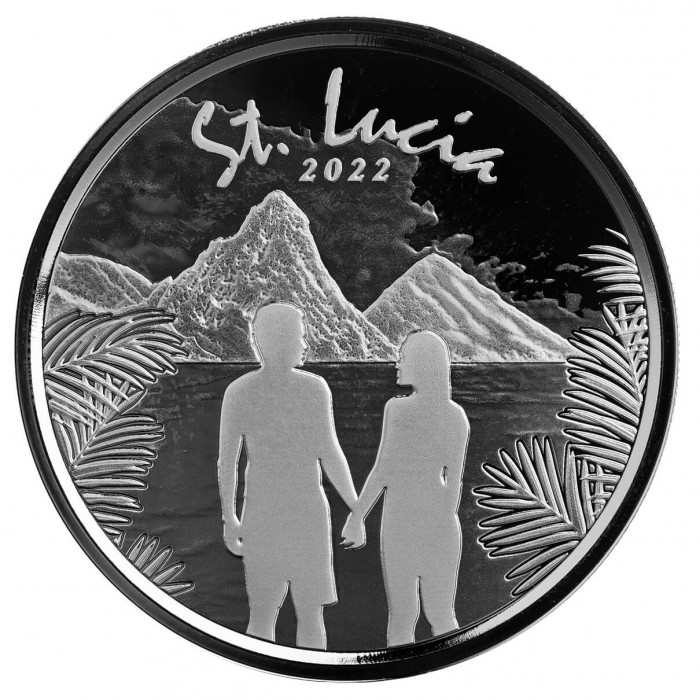 Silver EC8 St. Lucia Couple 2022 Coin, 1 ounce reverse Silver EC8 St. Lucia Couple 2022 Coin, 1 ounce reverse