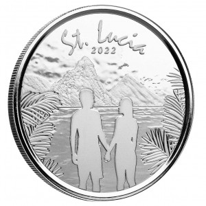 Silver EC8 St. Lucia Couple 2022 Coin, 1 ounce reverse edge Silver EC8 St. Lucia Couple 2022 Coin, 1 ounce reverse edge
