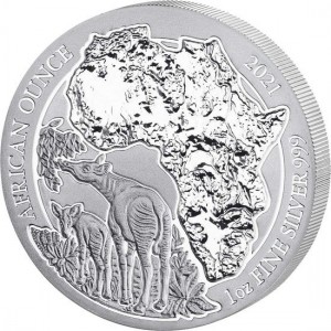 Srebrna Moneta African Ounce: Okapi 2021, 1 uncja - rewers