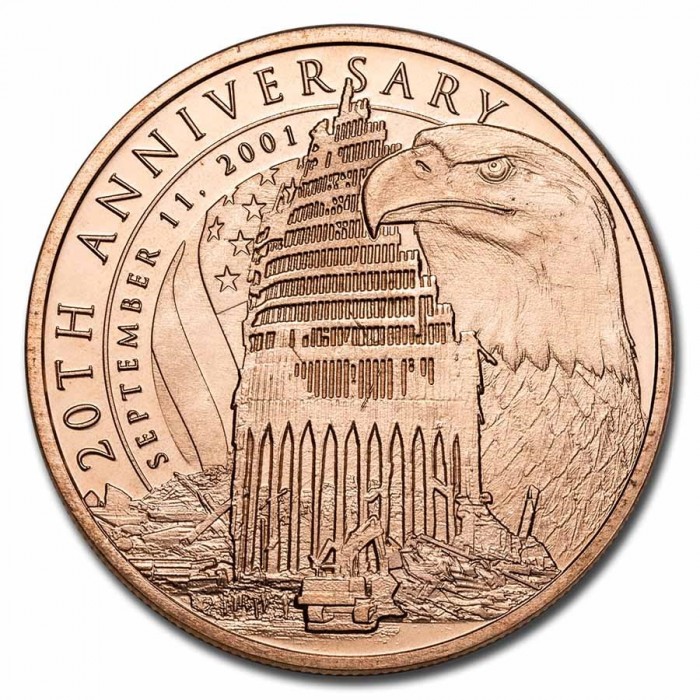 Miedziany-Medaille 11. September, 20. Jahrestag, 1 uncja rewers