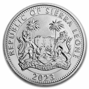 Sierra Leone Silbermünze, Big Five: Büffel 2023, 1 Unze - Vorderseite Sierra Leone Silbermünze, Big Five: Büffel 2023, 1 Unze - Vorderseite
