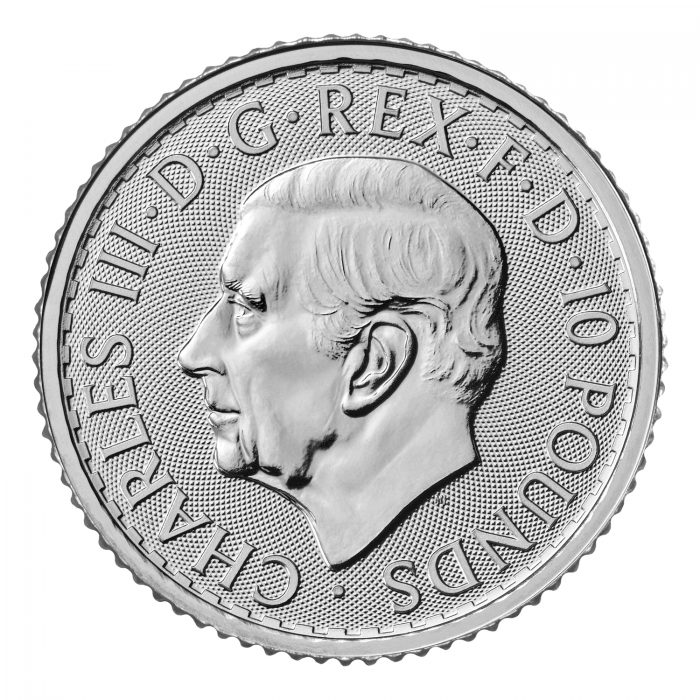 Britannia 2023 Platinmünze, 1/10 oz (Karl III.) - Vorderseite Britannia 2023 Platinmünze, 1/10 oz (Karl III.) - Vorderseite