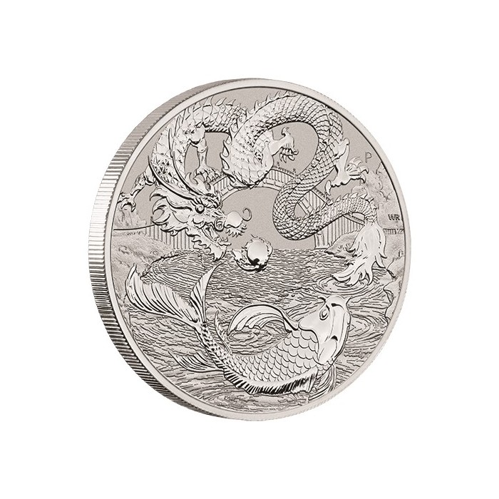 Srebrna Moneta Chinesische Mythen: Drache & Koi 2023,1 uncja - Rand