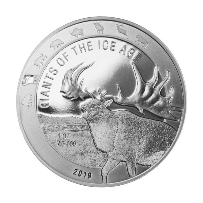Giants of the Ice Age Silver Coin: Deer 2019, 1 oz - reverse side Giants of the Ice Age Silver Coin: Deer 2019, 1 oz - reverse side