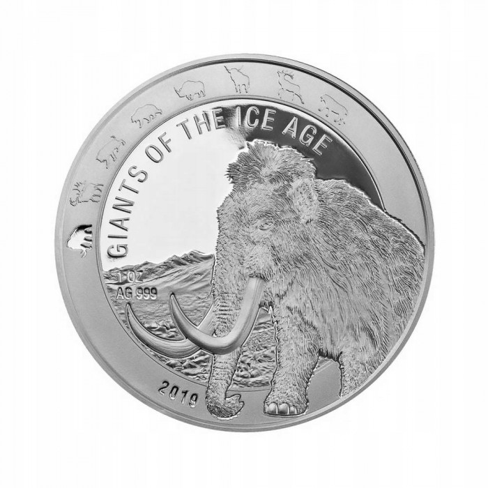 Srebrna Moneta Giants of the Ice Age: Mamut 2019, 1 uncja - rewers Srebrna Moneta Giants of the Ice Age: Mamut 2019, 1 uncja - rewers