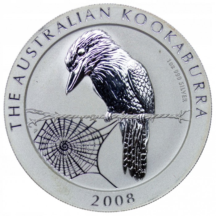 Австралійська срібна монета "Кукабурра" 2008 року, 1 унція - реверс Австралійська срібна монета "Кукабурра" 2008 року, 1 унція - реверс