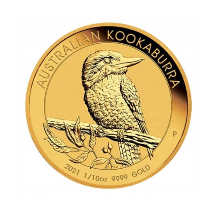 Australian Kookaburra 2021 Gold Coin, 1/10 ounce - reverse side Australian Kookaburra 2021 Gold Coin, 1/10 ounce - reverse side