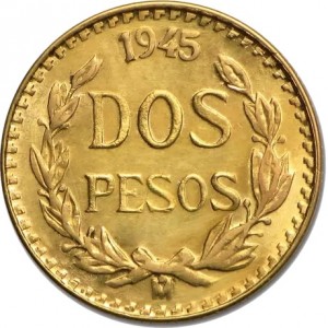 Gold Coin 2 Peso, Mexico 1919 - 1948, 1.5 g obverse