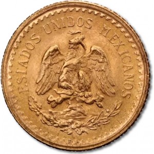 Gold Coin 2.5 Peso, Mexico 1918 - 1948, 1.87 g reverse side