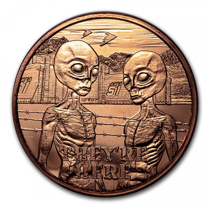 Area 51 "They're Here" Copper Medal, 1 ounce reverse Area 51 "They're Here" Copper Medal, 1 ounce reverse
