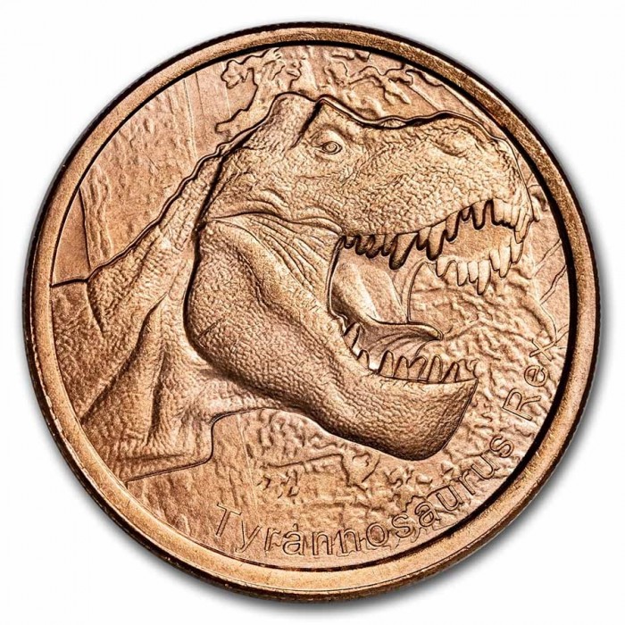 Kupfer Tyrannosaurus Rex Medaille, 1 Unze Rückseite Kupfer Tyrannosaurus Rex Medaille, 1 Unze Rückseite