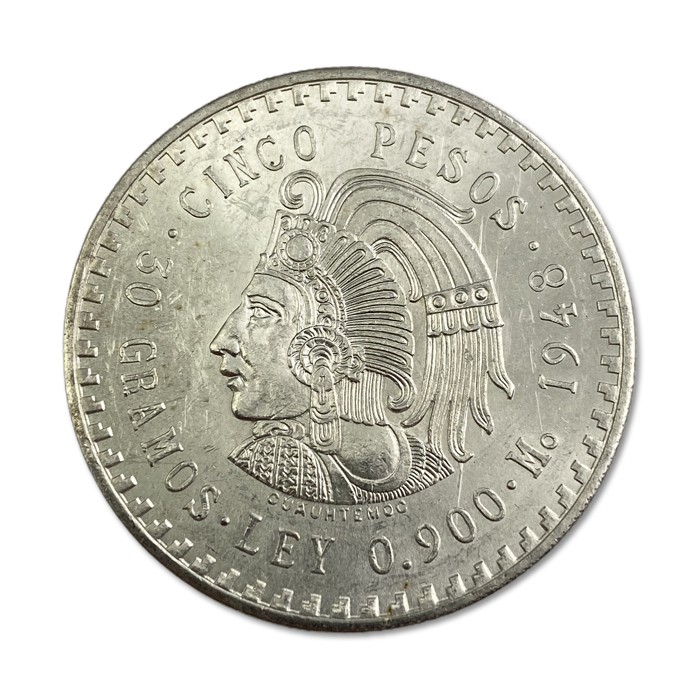 Silver Coin Mexico 5 Peso Cuauhtemoc 1947 - 1948, 30g (good condition) reverse Silver Coin Mexico 5 Peso Cuauhtemoc 1947 - 1948, 30g (good condition) reverse