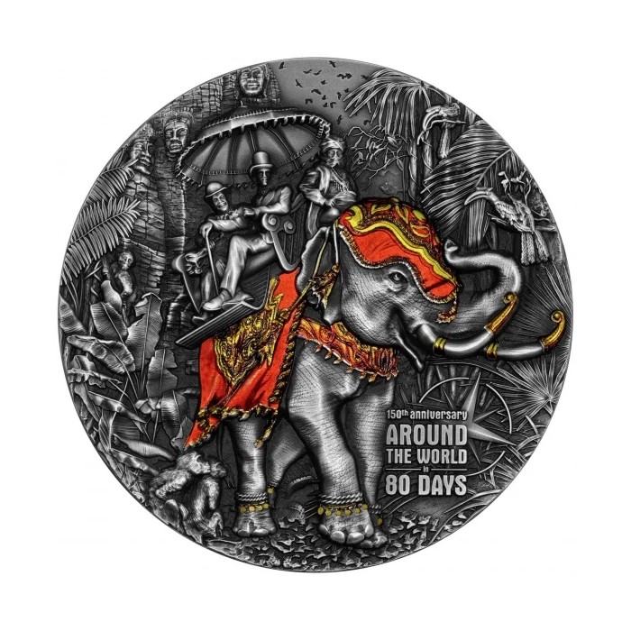 Silver coin In 80 Days Around the World 2022, 3 oz - reverse side Silver coin In 80 Days Around the World 2022, 3 oz - reverse side